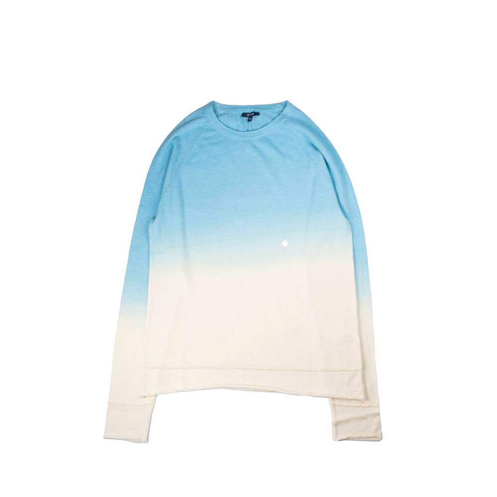 NEW BENSON men's ombre dip dyed sweater in aqua blue/ cream